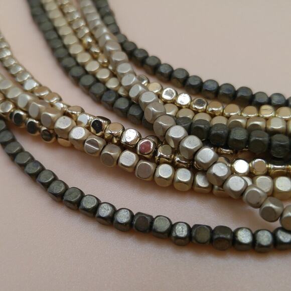 Chico’s Multistrand Metallic Gold Cube Bead Necklace Layered Statement - Picture 8 of 10